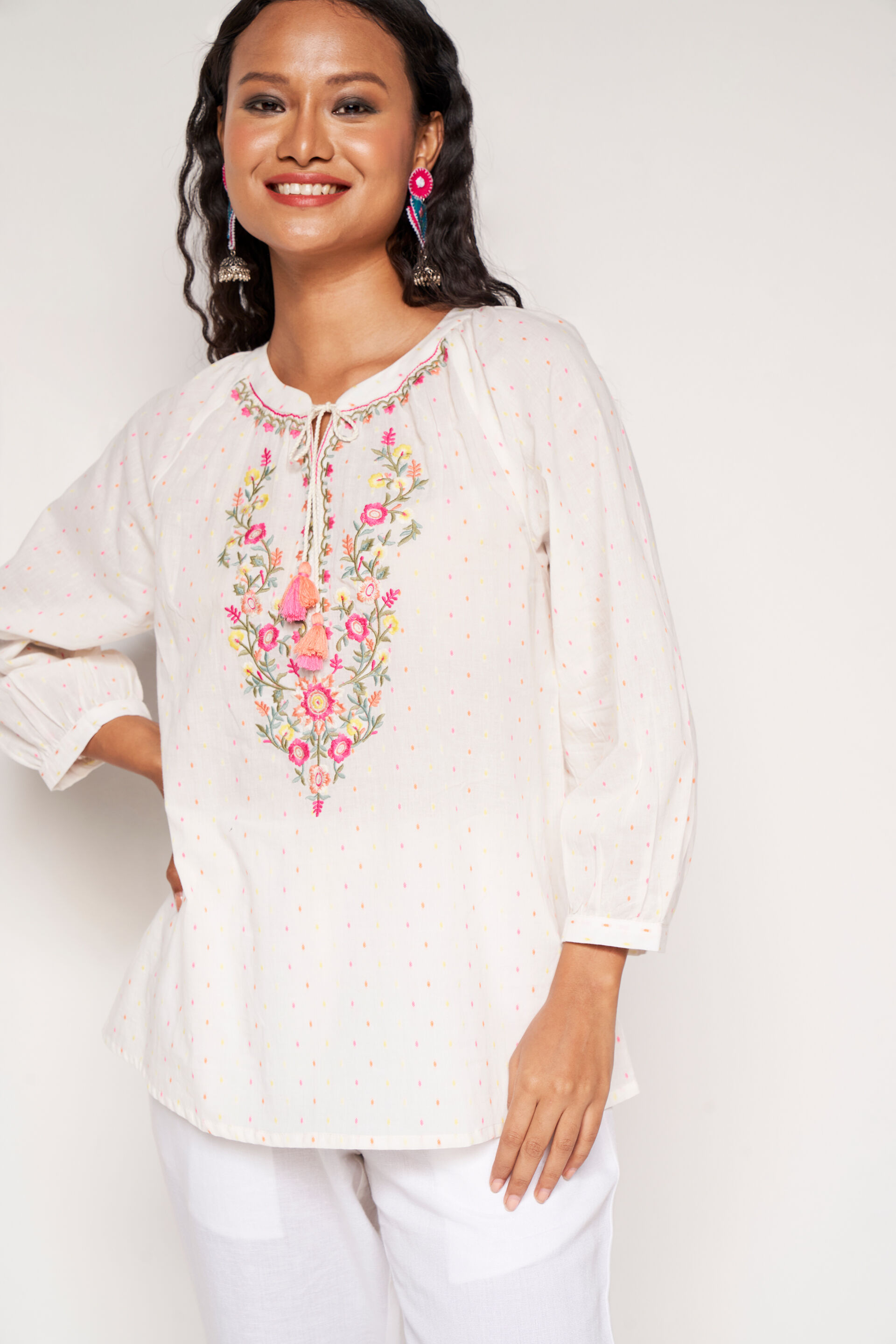 Garden Of Flowers Straight Top, White, image 7